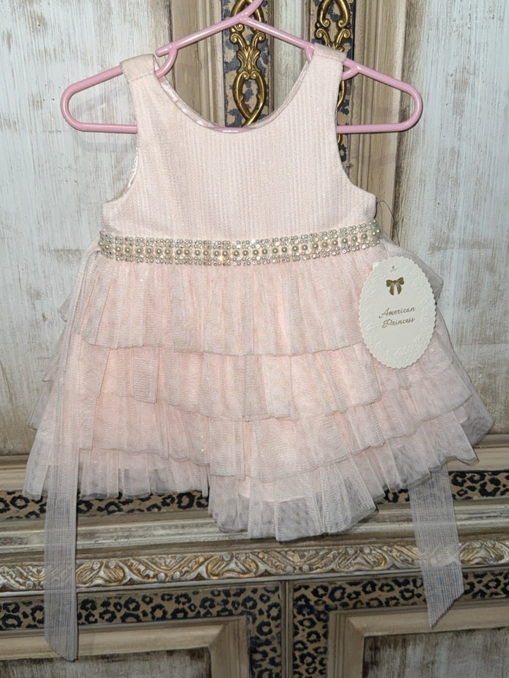 NWT American Princess Light Pink Satin-Lined Dress Top size 12 mos